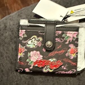 Ed Hardy Black and Pink Floral Wallet